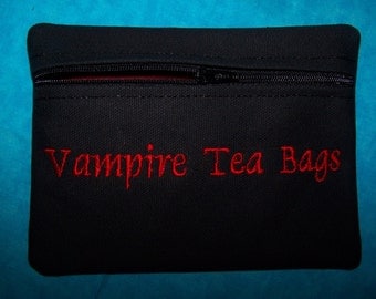 Vampire Tea Bags Tampon & Maxi Pad Bag Zippered Fabric Purse Pouch / Tampon Keeper