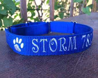 Personalized ID Martingale Dog Collar - Embroidered Dog Collar - Identification Collar