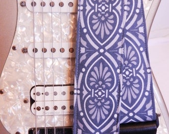 blue and silver medallion hipster guitar strap