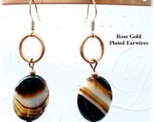 Sardonyx Earrings Black Banded Earrings Black and White Earrings Everyday Earrings Copper Earrings E2012-21