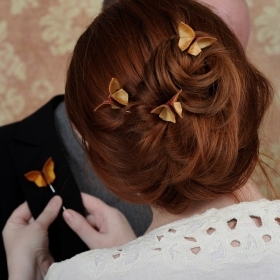 Fall Wedding Hair Pins CUSTOM 3 Silk Origami Butterflies 100 COLORS Autumn Wedding Updo Hairstyle Warm Copper Pale Orange SMALL size