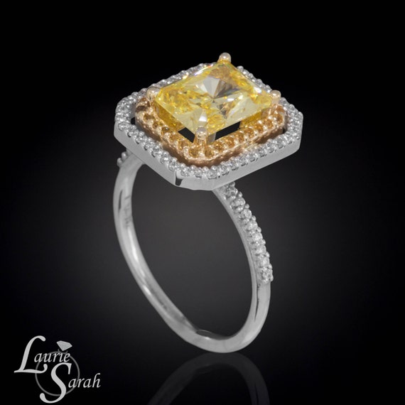 Engagement Ring Yellow Radiant Cut CZ Right Hand Ring with