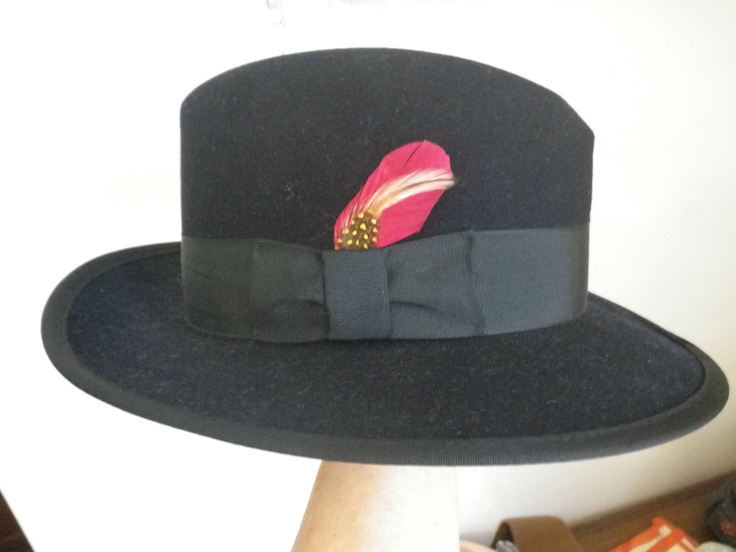 Fedora Hat Navy Blue Fedora Men's Hat Vintage 60s