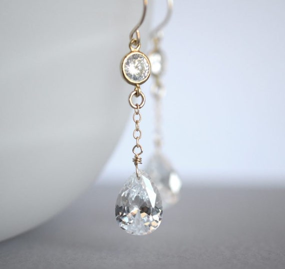 Items similar to Cubic zirconia earrings,cz gold earrings cz dangle
