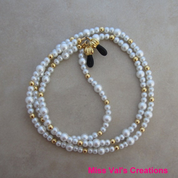 white pearl gold eyeglass chain holder