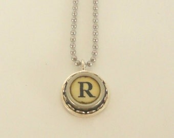 Typewriter Key Necklace, Letter R , Vintage, Initial Jewelry, All Letters Available, Typography Jewelry,