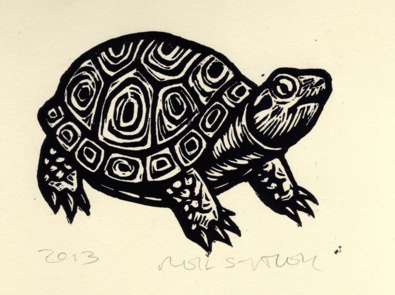 Schildkröte Linolschnitt Kunstdruck