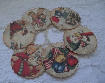 Handmade Christmas Gift Tags - Vintage Style Collage - Old Fashioned Holiday