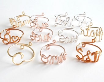 Ring, Wire Name Ring, Initial Ring, Word Ring, Personalized Ring, Wire Name Jewelry, Adjustable, Custom, Monogram, Handmade, Letter, Love