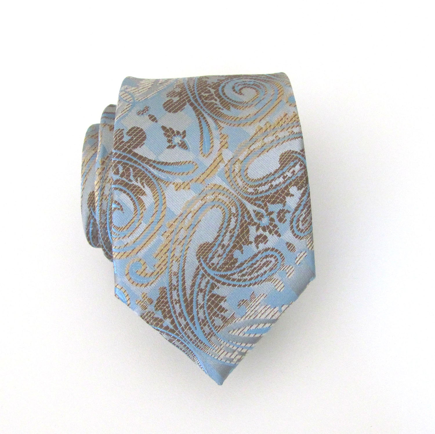 Mens Ties. Necktie Light Blue Paisley Mens Silk Tie