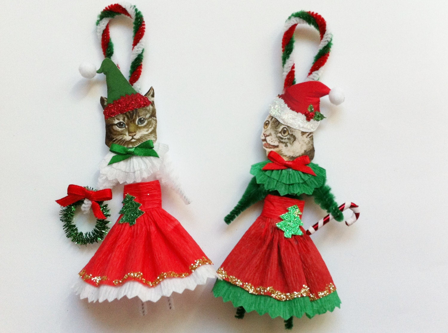 Cat Christmas ornaments CHRISTMAS kitty cat girl duo vintage