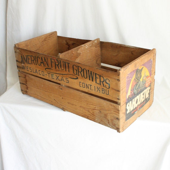 Vintage wood crate wood box produce crate fruit crate