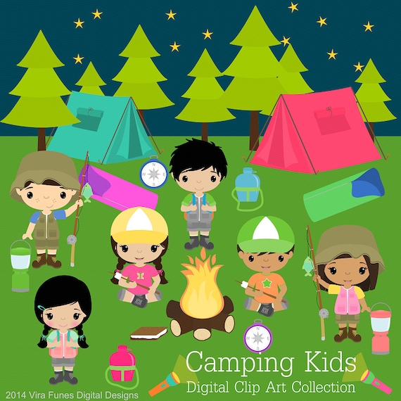 Items similar to Camping Kids Digital clip art, clipart on Etsy