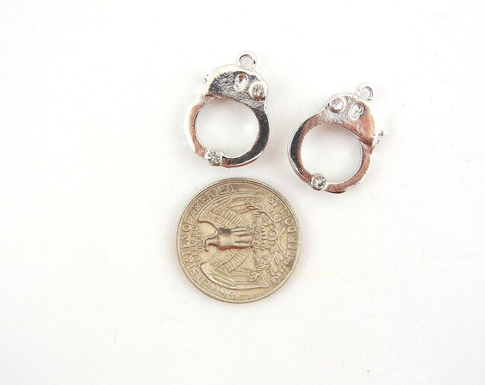 Pair of Silver-tone Handcuff Charms Rhinestone Accents