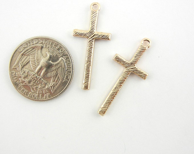 Pair of Gold-tone Cross Charms with Amethyst Purple Rhinestones