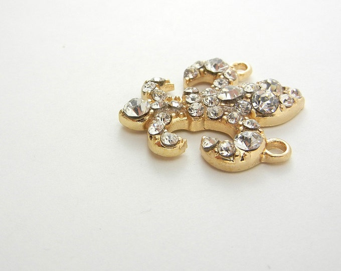 Small Gold-tone Fleur de Lis Double Link Pendant Rhinestones