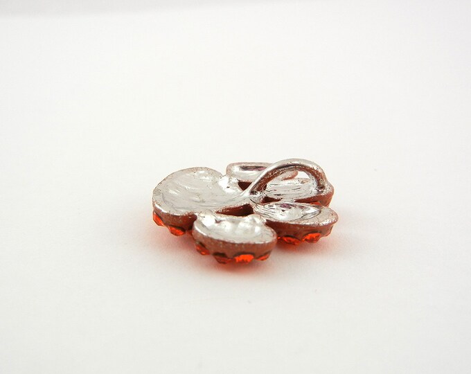 Red Orange Rhinestone Encrusted Paw Pendant Silver-tone