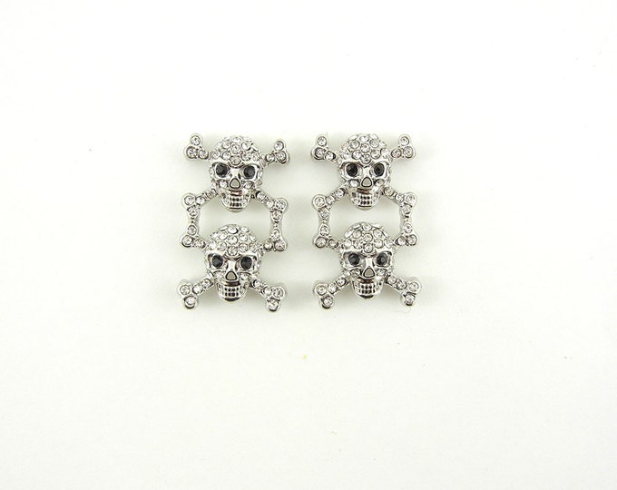 Pair of Rhinestone Encrusted Silver-tone Skull and Crossbone Slide Charms