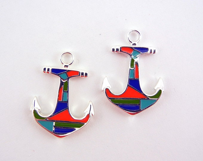 Silver-tone Multi Colored Anchor Charms