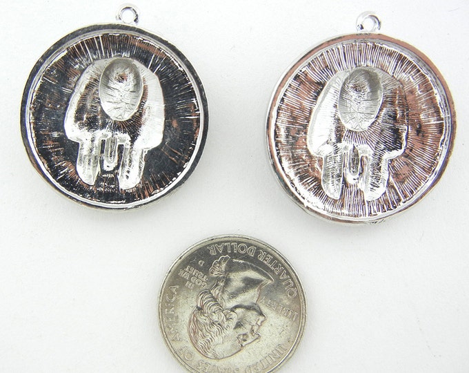 Pair of Round Egyptian Pharaoh Head Charms Silver-tone