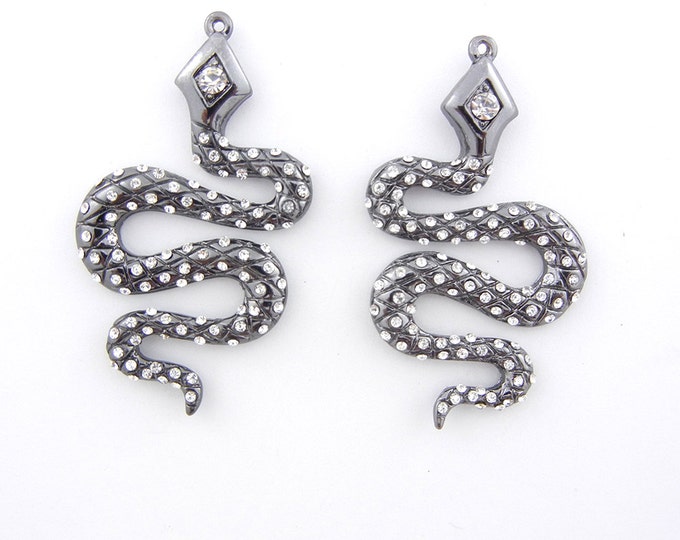 Pair of Hematite Snake Charms with Rhinestones