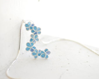 Pale Blue Forget Me Not Flower Necklace Pendant Sterling Silver, 4th 1st Anniversary Gift Artisan Paper Jewelry Gifts for Grandma New Mom