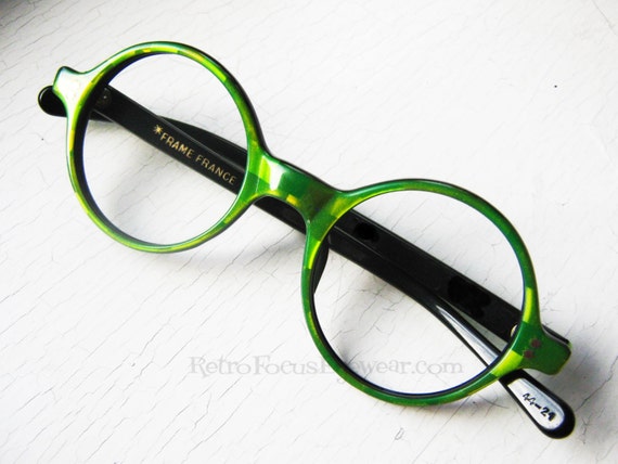 French Round Eyeglass Frames Vintage Eyewear Green ...