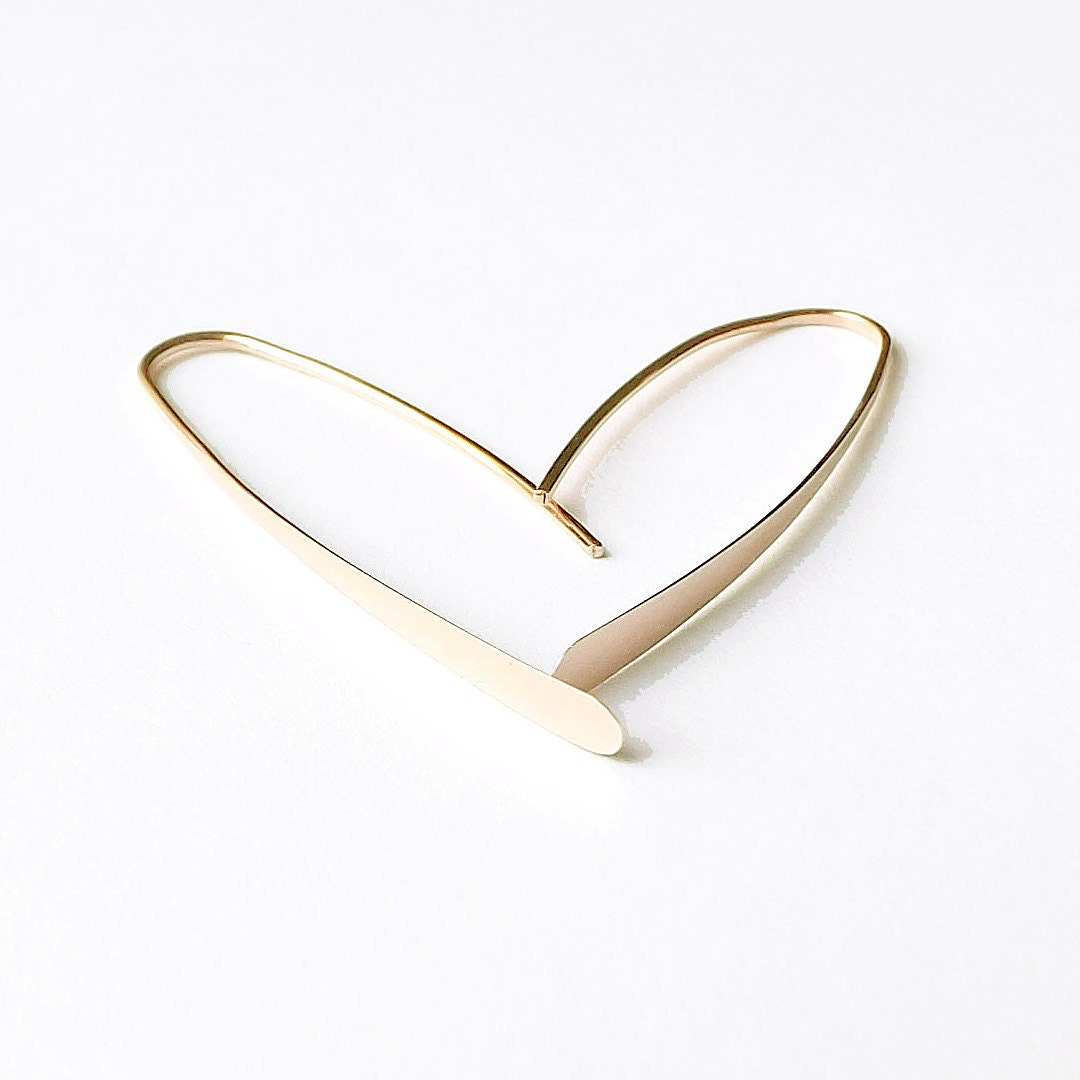 Gold Wishbone Earrings Medium 14k Solid Gold Earring Open Hoop