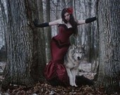 Red Wedding Dress - Gorgeous Diva - Silk and Lace Steampunk Mermaid Gown- Fishtail Silhouette -Bustle Tulle Train -Custom to Order