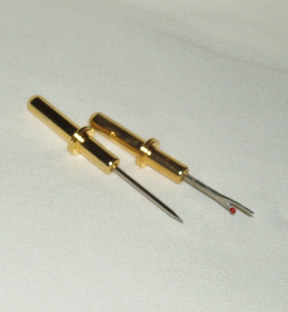 Seam Ripper/Stiletto Combo Tool Gold Plate Dymondwood