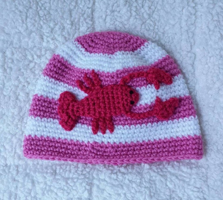Crocheted Maine Lobster Striped Beanie Hat by SweetStuffCrochet