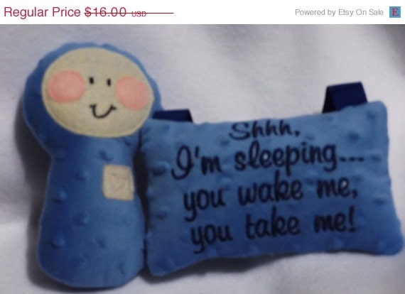 SALE READY TO Ship baby shower gift blue Minkee Shhh Baby Sleeping Nursery Door Pillow and dolly Il_570xn