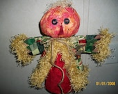 Pumpkin Scarecrow with Patchwork Jacket on wooden base