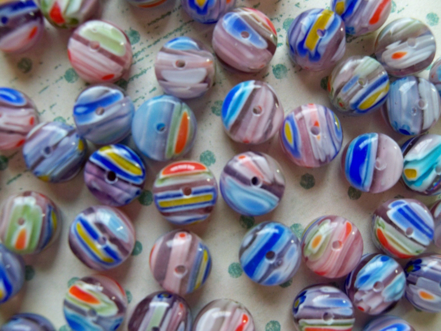 Vintage European Glass Beads/Multicolored MILLEFIORI Beads/CHUNKY