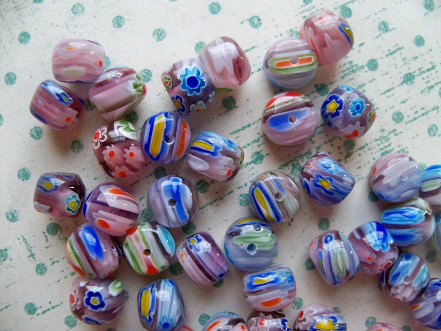 Vintage European Glass Beads/Multicolored MILLEFIORI Beads/CHUNKY