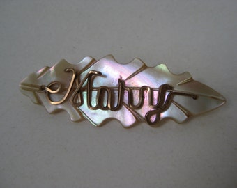 Mary Mother of Pearl Brooch Gold Vintage Pin