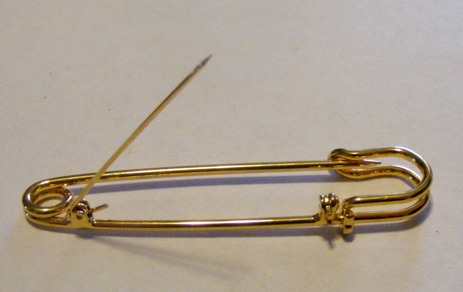 Vintage Large Gold Tone Metal Safety Pin with Charm Holder