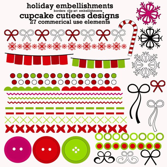 Holiday Embellishments Digital Clipart Elements by cupcakecutiees