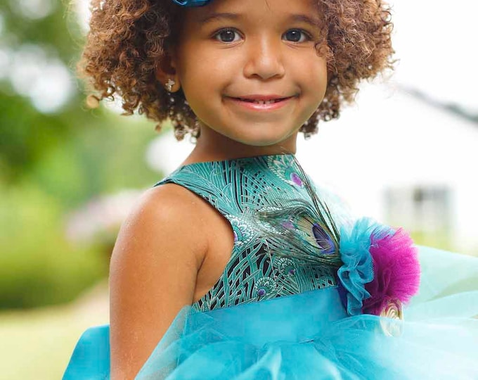 Peacock Flower Girl Dress - Boutique Girl Dresses - Toddler Flower Girl - Custom Dress - Full Length Dress - Wedding - Sizes 2T to 8 Years