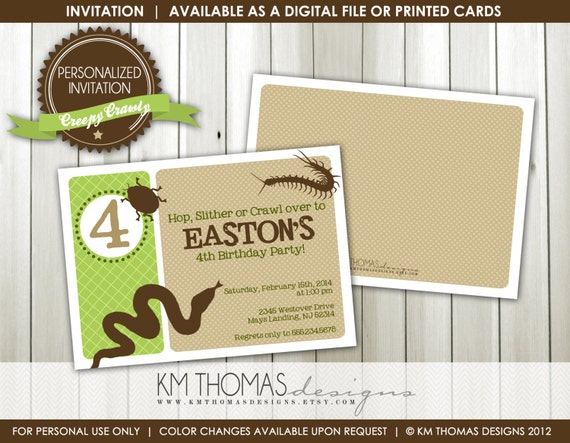 CREEPY CRAWLY...Custom Printable Photo Birthday Invitation...by KM Thomas Designs Item 158 Il_570xn