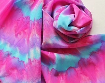 SALE Hand Painted Silk Scarf - Handpainted Scarves Pink Blue Magenta Sky Powder Berry Purple Lavender Bright