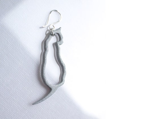 Silver Gray Cat Earrings from silver and resin