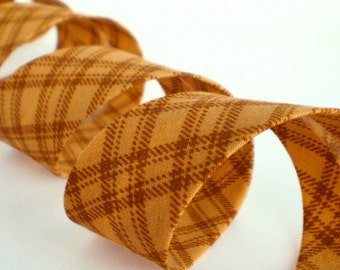 Bias Tape Binding, Mustard With Checks, 4 Yards Handmade Bias Binding, Yellow Country Cotton Fabric, 1" Single Fold Bias Tape, Quilting Bias