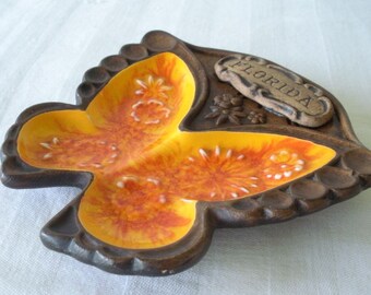 Vintage TREASURE CRAFT FLORIDA Ceramic ButterflyTrinket Dish Ashtray Mid Century Souvenir