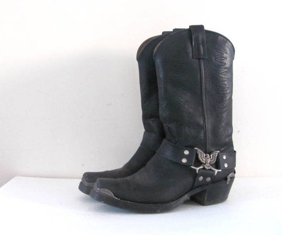 black leather biker ankle boots