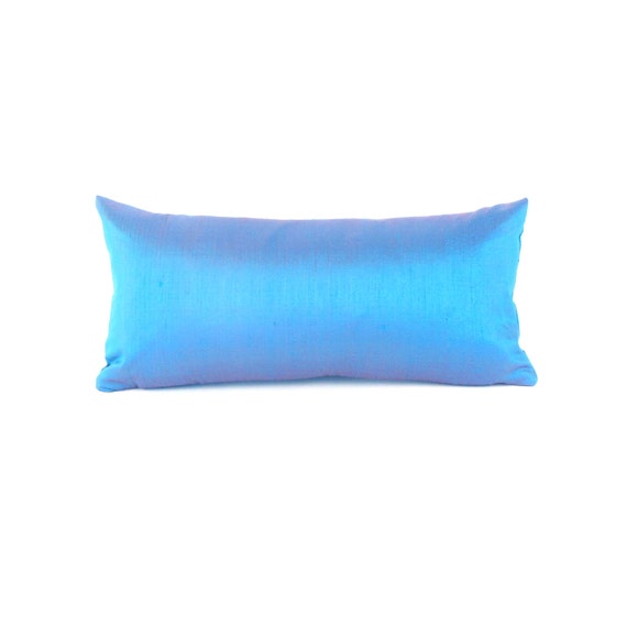 Blue Silk Lumbar Pillow Small Blue Silk Pillow Blue Throw