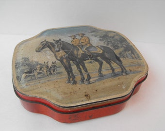 Vintage Canadian Mounties Horses Tin by Horner Red