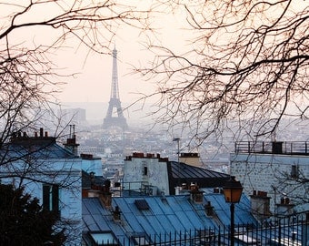 Best Seller, Paris Photography, Sunset in Montmartre, Parisian Rooftops, Eiffel tower, French Decor, Winter in Paris, Rebecca Plotnick