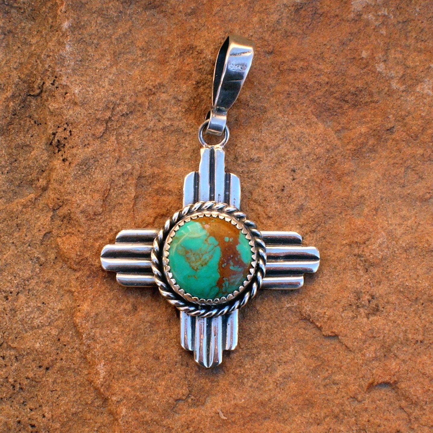 New Mexico Zia Symbol Turquoise and Silver Southwestern Style