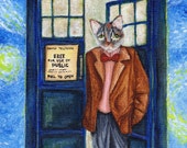 Dr Who Cat, Grey Cat in TARDIS Starry Night, Doctor Cat Fine Art Print 5x7 Dr Who Cat, Grey Cat in TARDIS Starry Night, Doctor Cat Fine Art Print 5x7